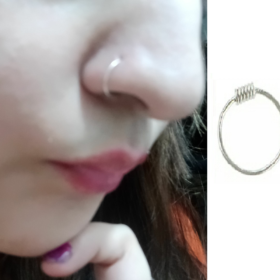Pure Silver (chandi) Nose Ring with Spring Shaped Lock For Women