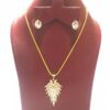 Real Gold Polish Leaf Shape with Full Zirconia Stones Necklace Set with Small Ear Tops For Women