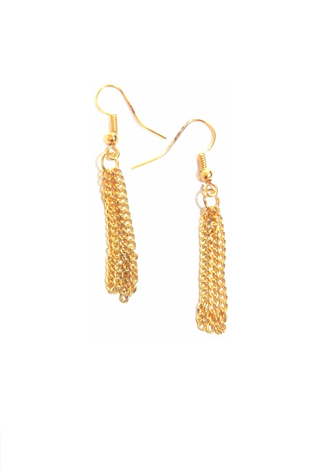 Real Gold Polish Stylish Necklace Set with Black Chain and Upward Black Cord with Long Earrings For Women - Image 5