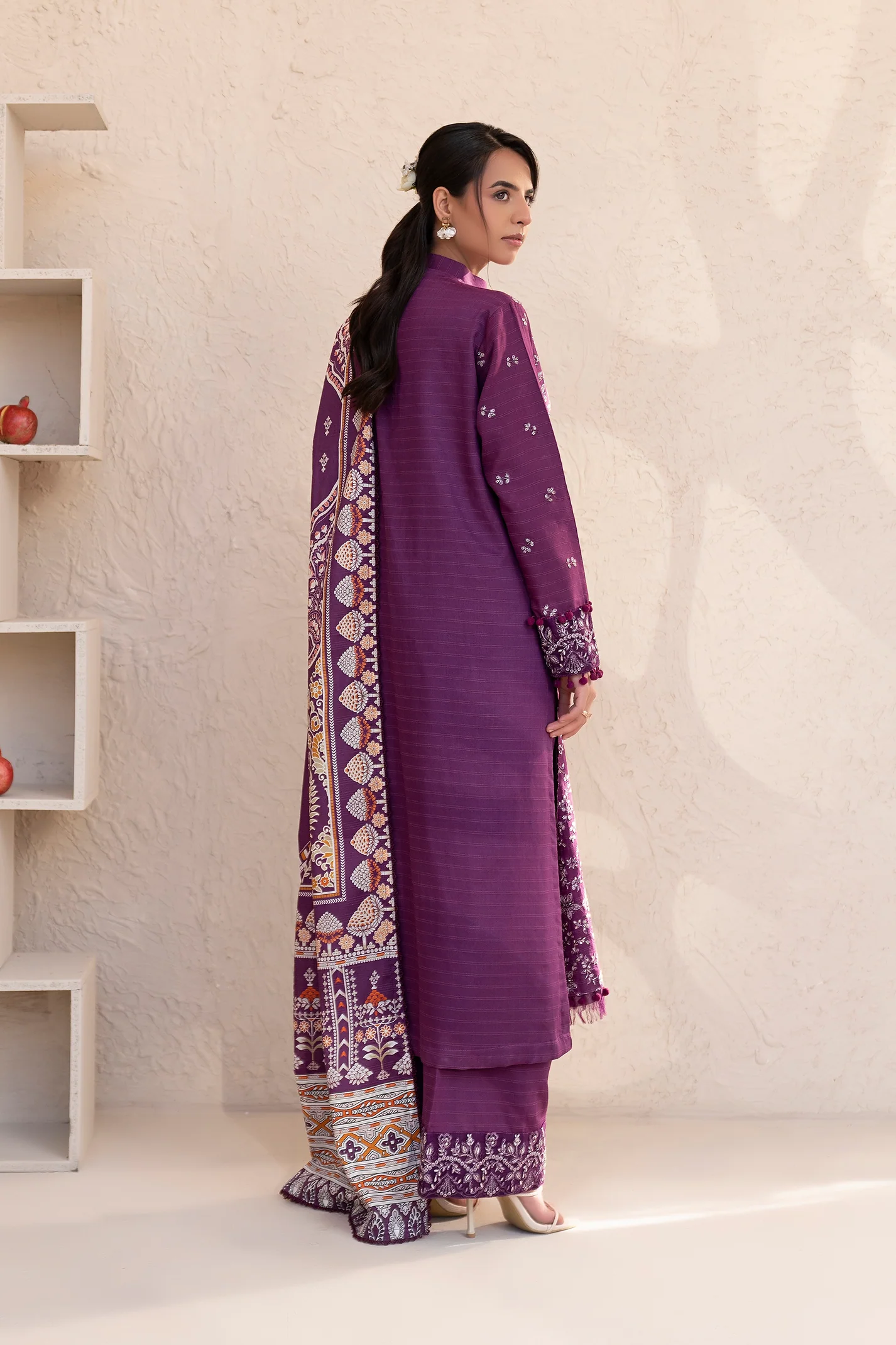 3 Piece Unstitched Pansy Purple Premium Embroidered Lawn - Image 4