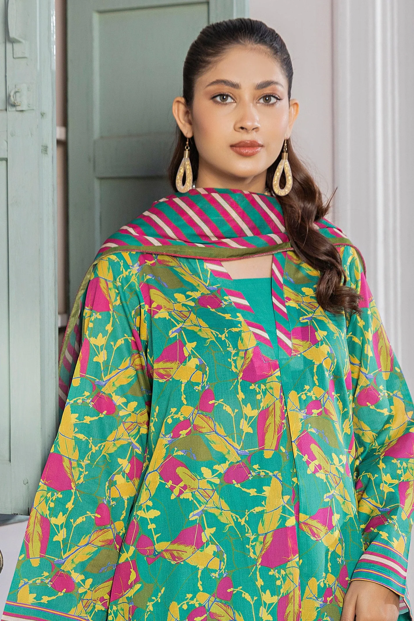 3 Piece Unstitched Sea Green Printed Lawn