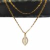 Pure Gold Polish Leaf Shape Small Locket Set with Italian Design Chain and Full Zirconia Stones For Women