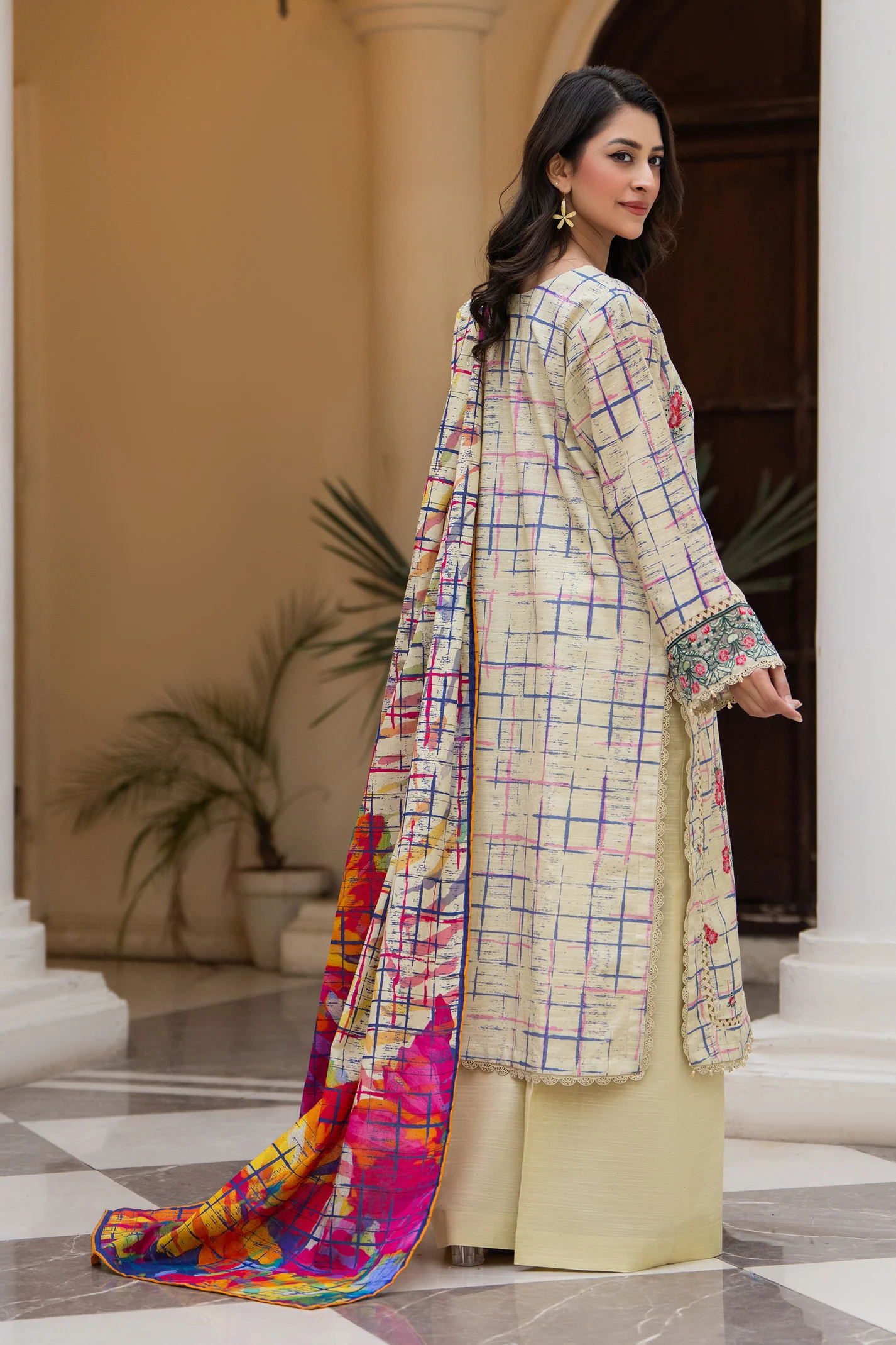 3 Piece Unstitched Cream Embroidered Khaddar - Image 4